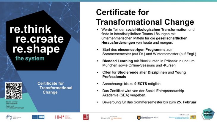 Bild mit detaillierten Textinformationen zum Zertifikat "Certifikate For Transformational Change"