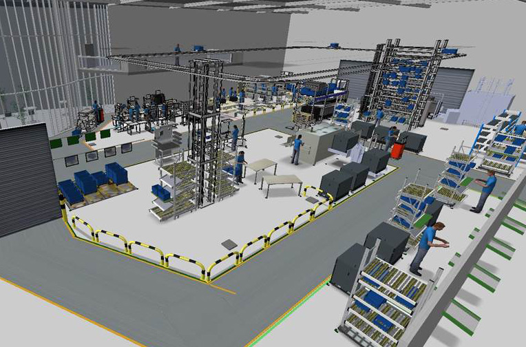 Blick in die Musterfabrik. Highlight ist der automatische Lieferroboter auf einem Schienennetz unter der Decke