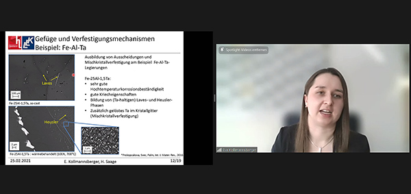 Mit den Einflüssen verschiedener Fertigungsverfahren auf Eisen-Aluminide befasste sich Eva Kollmannsberger (Hochschule Landshut).Eisen-Aluminiden 