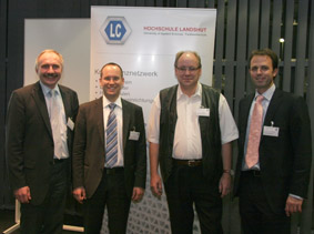 Die Veranstalter (v.l.n.r.): Prof. Dr. Otto Huber (Hochschule Landshut), Dr. Joachim Wloka (AUDI AG), Prof. Dr. Jörg Wellnitz (Hochschule Ingolstadt), Marc Bicker (Leichtbau-Cluster).