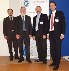Die Veranstalter des MMD (v.l.n.r.): Dr. Marcus Seitz (Cluster Neue Werkstoffe), Johann-Peter Scheitle (Carbon Conposites e.V.), Prof. Dr. Otto Huber, Marc Bicker (Leichtbau-Cluster Landshut)