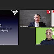 Bei der Begrüßung zu den Landshuter Energiegesprächen im SoSe 2021: Moderator Prof. Dr. Stefan-Alexander Arlt, Vizepräsident Prof. Dr. Marcus Jautze und Referent Prof. Dr. Markus Mock.