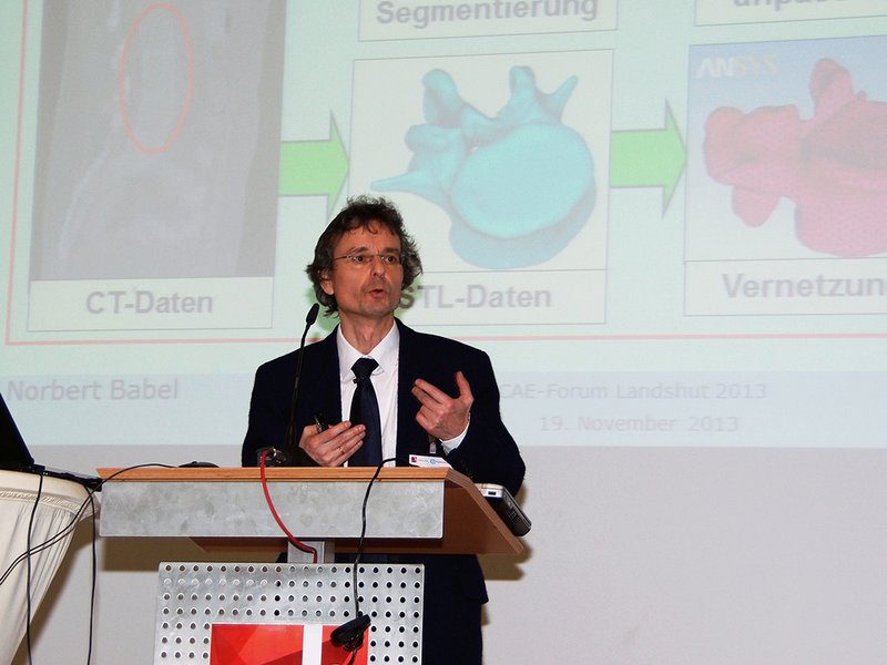 Prof. Dr. Norbert Babel (Hochschule Landshut) bei seinem Vortrag „CAE meets Medicine“.
