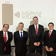 The developers of the app at Landshut University of Applied Sciences (l to r): Markus Schmidtner, Julian Dörndorfer, Prof. Dr. Christian Seel and Daniel Hilpoltsteiner.