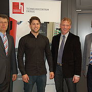 v.l. Prof. Dr. Stefan-Alexander Arlt, Hochschule Landshut, Fabian Mögele, Initiator des Wildpoldsrieder Erfahrungsaustausches bei den Energiegesprächen, Referent Günter Mögele, stv. Bürgermeister Wildpoldsried, Prof. Dr. Josef Hofmann, Hochschule Lan