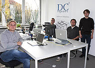 Die Gründer der dc-squre GmbH: Christian Götz, Dominik Obermaier, Christoph Schäbel und Dominik Zajac