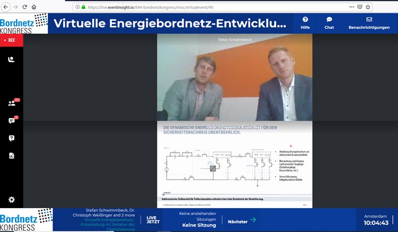Dr. Christoph Weißinger und Stefan Schwimmbeck von der BMW Group im zweiten Keynote-Vortrag über virtuelle Bordnetzentwicklung.
