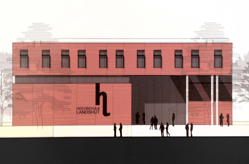 So in Etwa wird das neue Hochschulgebäude von der Straße aus aussehen (Foto: Staatliches Bauamt Landshut)