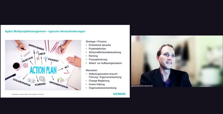 Dominik Hiebl (Siemens AG, Regensburg) bot einen Praxiseinblick bei der Einführung von agilen Projektmanagement-Vorgehensweisen.