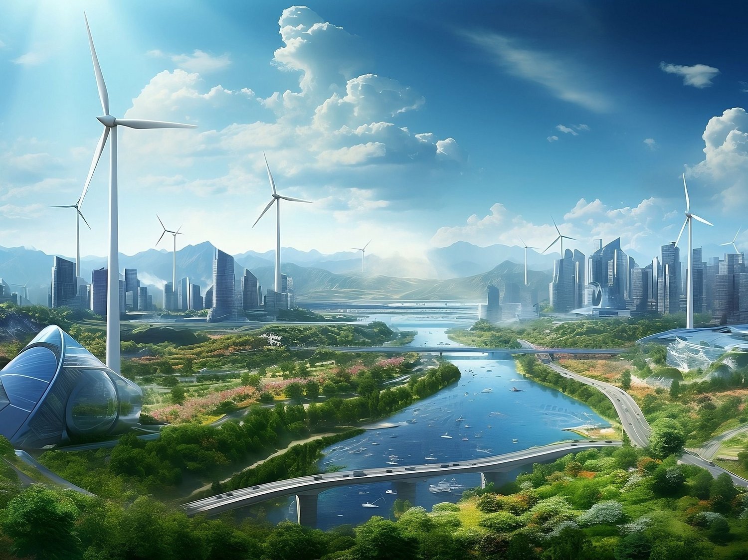 Darstellung einer nachhaltigen Stadt der Zukunft